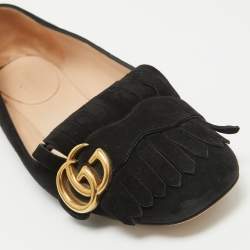 Pre Owned Gucci Black Suede Fringe Trim Accent Ballet Flats Size 38.5