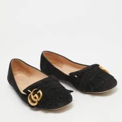 Pre Owned Gucci Black Suede Fringe Trim Accent Ballet Flats Size 38.5