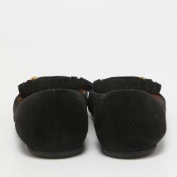 Pre Owned Gucci Black Suede Fringe Trim Accent Ballet Flats Size 38.5