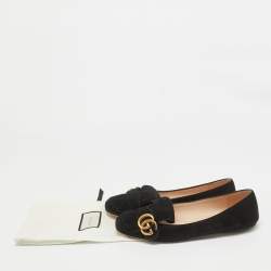 Pre Owned Gucci Black Suede Fringe Trim Accent Ballet Flats Size 38.5