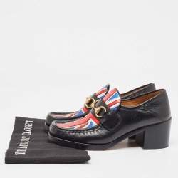 Pre Owned Gucci Black Leather Union Jack Horsebit Loafer Pumps Size 37