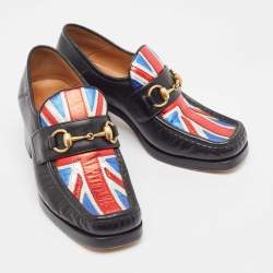 Pre Owned Gucci Black Leather Union Jack Horsebit Loafer Pumps Size 37