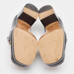 Pre Owned Gucci Black Leather Union Jack Horsebit Loafer Pumps Size 37