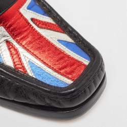 Pre Owned Gucci Black Leather Union Jack Horsebit Loafer Pumps Size 37