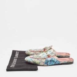 Gucci Blue GG Supreme Canvas Blooms Horsebit Flat Mules Size 37