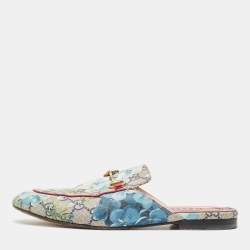 Gucci Blue GG Supreme Canvas Blooms Horsebit Flat Mules Size 37