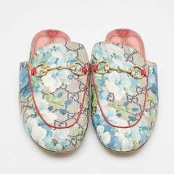 Gucci Blue GG Supreme Canvas Blooms Horsebit Flat Mules Size 37