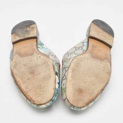 Gucci Blue GG Supreme Canvas Blooms Horsebit Flat Mules Size 37