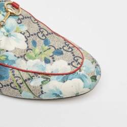 Gucci Blue GG Supreme Canvas Blooms Horsebit Flat Mules Size 37