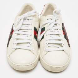 Gucci White Leather and Snakeskin Ace Sneakers Size 38