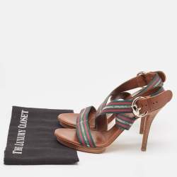 Gucci Tricolor Leather and Zip Web Canvas Ankle Wrap Sandals Size 39.5