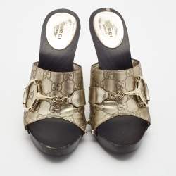 Gucci Gold Guccissima Leather Icon Bit Clogs Size 40