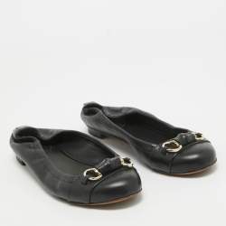 Gucci Black Leather Horsebit Ballet Flats Size 37