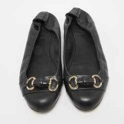 Gucci Black Leather Horsebit Ballet Flats Size 37