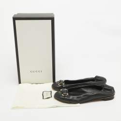 Gucci Black Leather Horsebit Ballet Flats Size 37