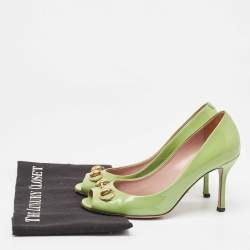 Gucci Green Patent Horsebit Peep Toe Pumps Size 36