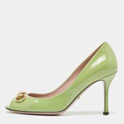 Gucci Green Patent Horsebit Peep Toe Pumps Size 36