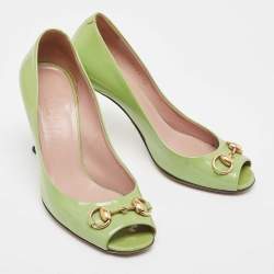 Gucci Green Patent Horsebit Peep Toe Pumps Size 36