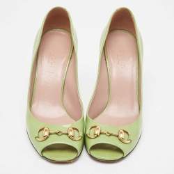 Gucci Green Patent Horsebit Peep Toe Pumps Size 36