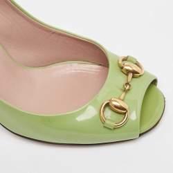 Gucci Green Patent Horsebit Peep Toe Pumps Size 36