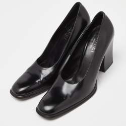 Gucci Black Leather Block Heel Pumps Size 39.5