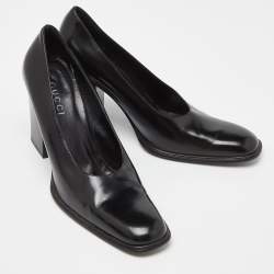 Gucci Black Leather Block Heel Pumps Size 39.5