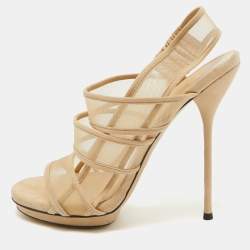 Gucci Cream Suede and Mesh Ankle Strap Sandals Size 38.5