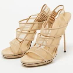 Gucci Cream Suede and Mesh Ankle Strap Sandals Size 38.5