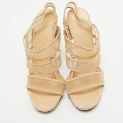 Gucci Cream Suede and Mesh Ankle Strap Sandals Size 38.5