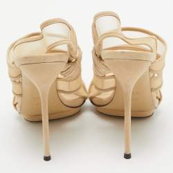 Gucci Cream Suede and Mesh Ankle Strap Sandals Size 38.5
