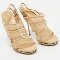 Gucci Cream Suede and Mesh Ankle Strap Sandals Size 38.5