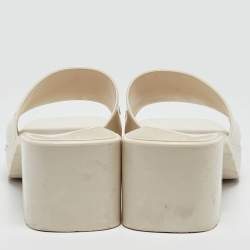 Pre Owned Gucci White Rubber Embossed Logo Block Heel Slide Sandals Size 40
