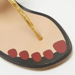 Pre Owned Gucci Gold Leather Hatsumomo Cherry Thong Sandals Size 37.5