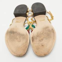 Pre Owned Gucci Gold Leather Hatsumomo Cherry Thong Sandals Size 37.5