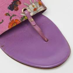 Pre Owned Gucci Purple Floral Canvas and Leather Thong Slide Flats Size 39.5