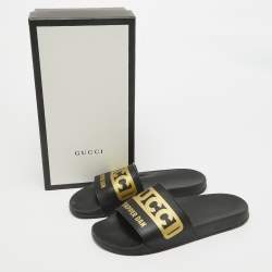 Gucci Black/Gold Leather Dapper Dan Pool Slides Size 39