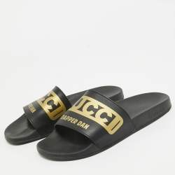 Gucci Black/Gold Leather Dapper Dan Pool Slides Size 39