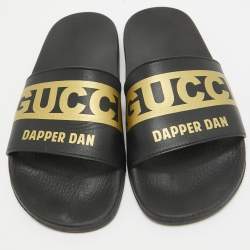 Gucci Black/Gold Leather Dapper Dan Pool Slides Size 39