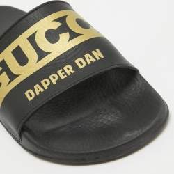 Gucci Black/Gold Leather Dapper Dan Pool Slides Size 39