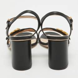 Pre Owned Gucci Black Leather GG Marmont Ankle Strap Sandals Size 36
