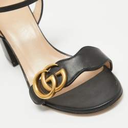 Pre Owned Gucci Black Leather GG Marmont Ankle Strap Sandals Size 36