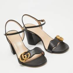 Pre Owned Gucci Black Leather GG Marmont Ankle Strap Sandals Size 36