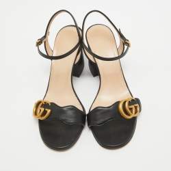 Pre Owned Gucci Black Leather GG Marmont Ankle Strap Sandals Size 36