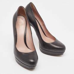 Gucci Black Leather Platform Round Toe Pumps Size 38.5