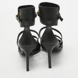 Pre Owned Gucci Black Leather T-Bar Horsebit Ankle Cuff Pumps Size 39.5