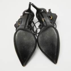 Pre Owned Gucci Black Leather T-Bar Horsebit Ankle Cuff Pumps Size 39.5