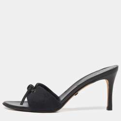Pre Owned Gucci Black Monogram Canvas Bow Slide Sandals Size 36