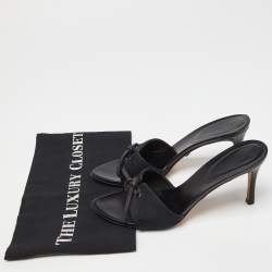 Pre Owned Gucci Black Monogram Canvas Bow Slide Sandals Size 36