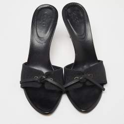 Pre Owned Gucci Black Monogram Canvas Bow Slide Sandals Size 36