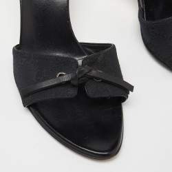 Pre Owned Gucci Black Monogram Canvas Bow Slide Sandals Size 36